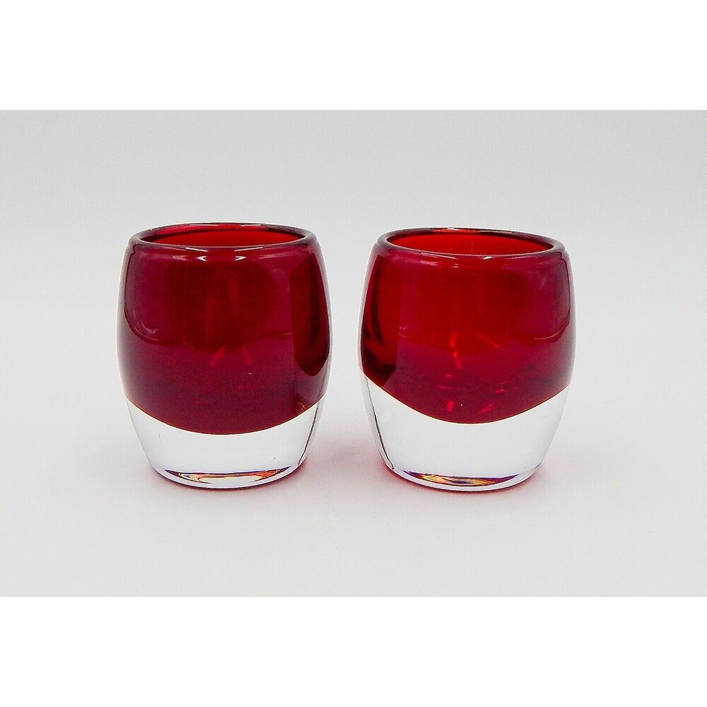 Crate & Barrel Diva Candle Holders Ruby Red Glass Pair Votive 3 Inch Art Glass